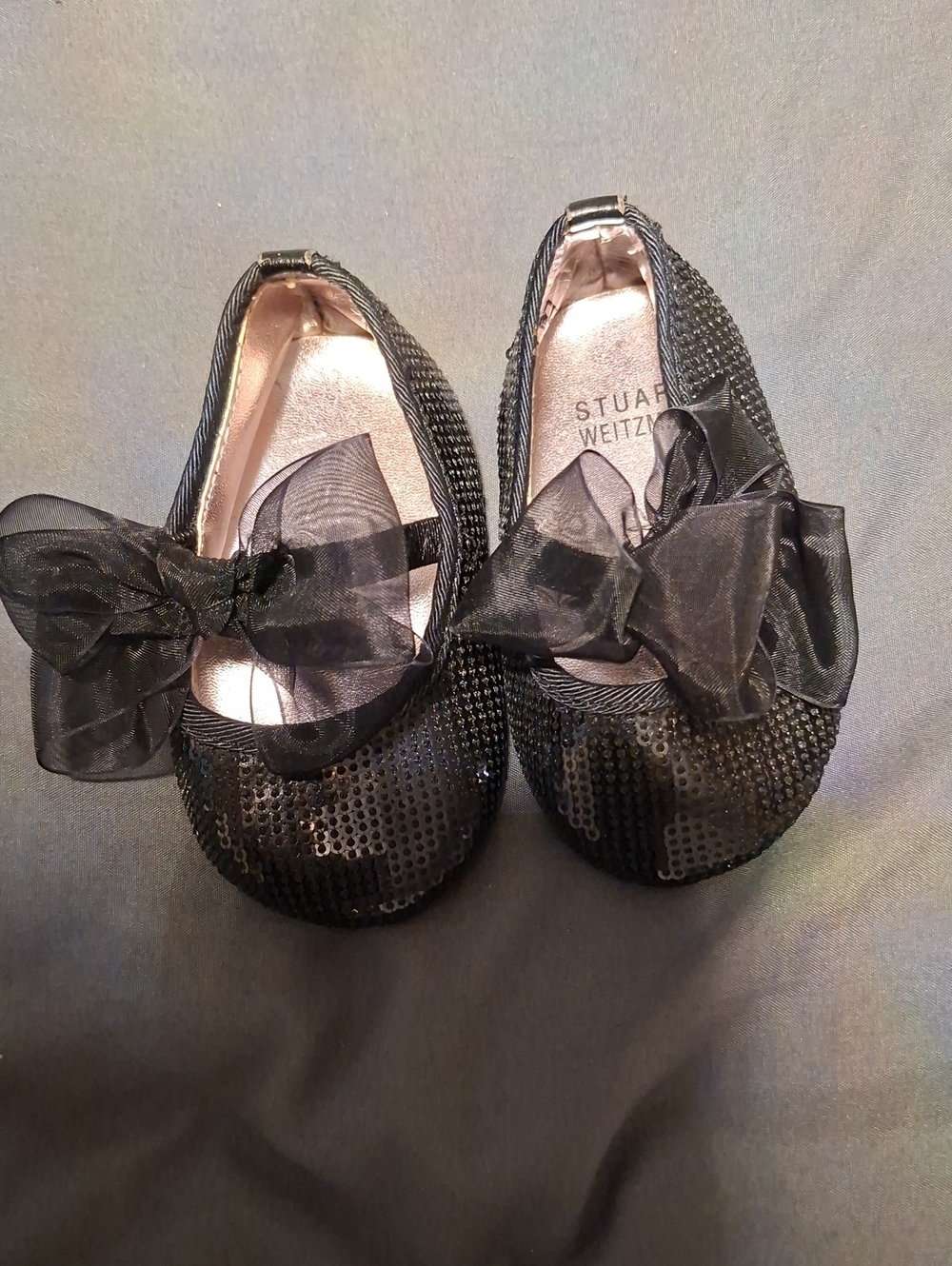 Stuart Weitzman Kids Black Sequin Bow Ballet Flats